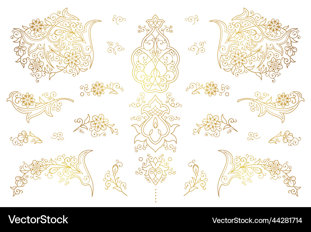 Set aus goldenen Umrisselementen im östlichen Stil Set aus goldenen Umrisselementen im östlichen Stil vektorbild
