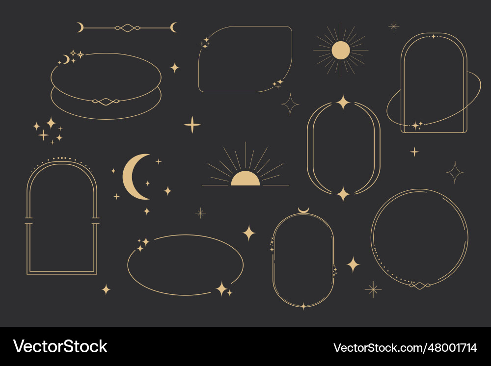 Set golden celestial frames borders arch line Set golden celestial frames borders arch line vector image