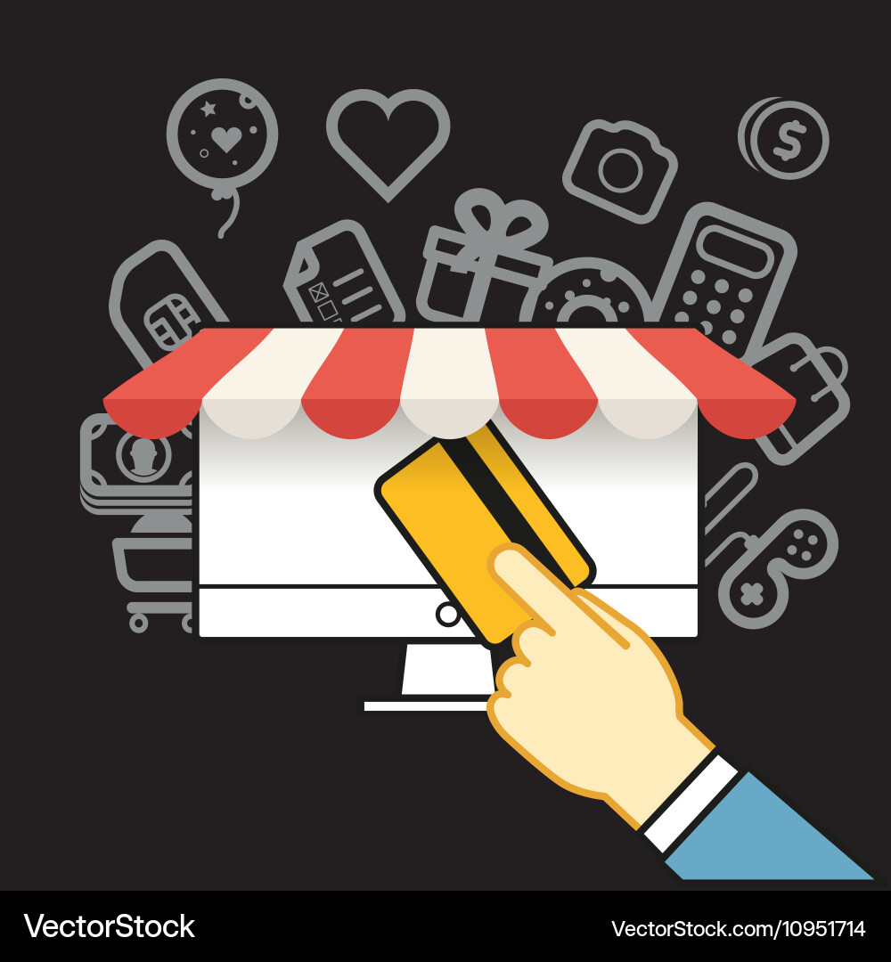 Shopping via internet connection simle line design vector image