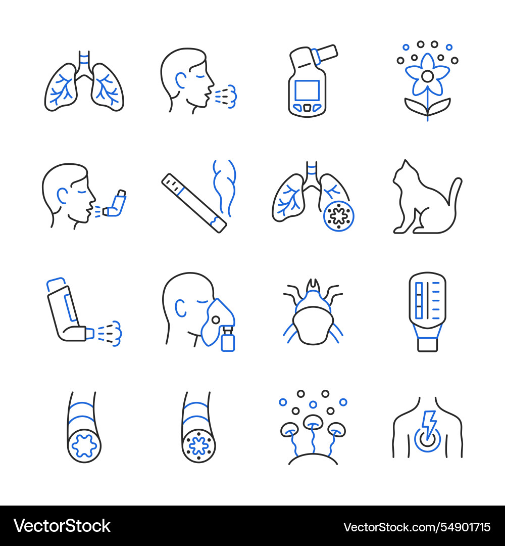 Asthma line color icon set Asthma line color icon set vector image