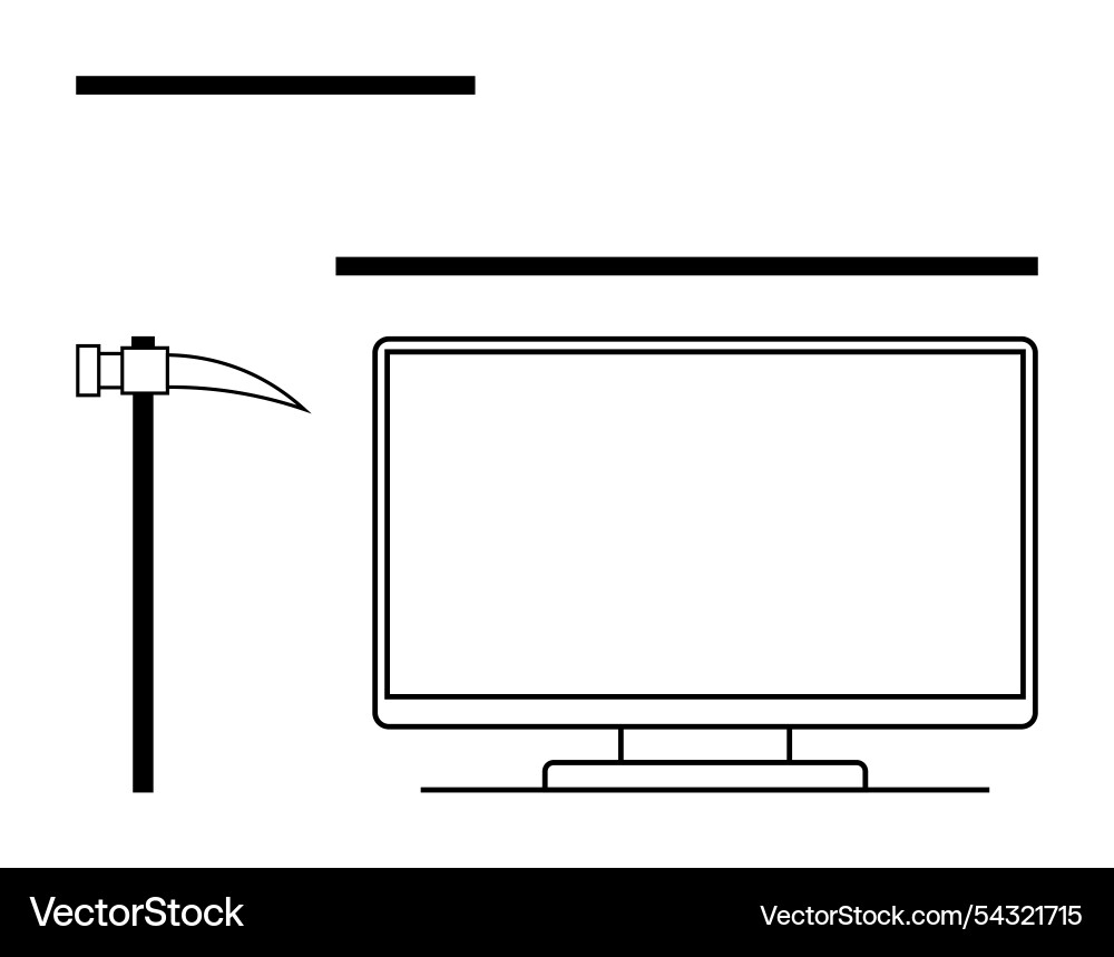 Computer monitor and mining pickaxe representing Computer monitor and mining pickaxe representing vector image