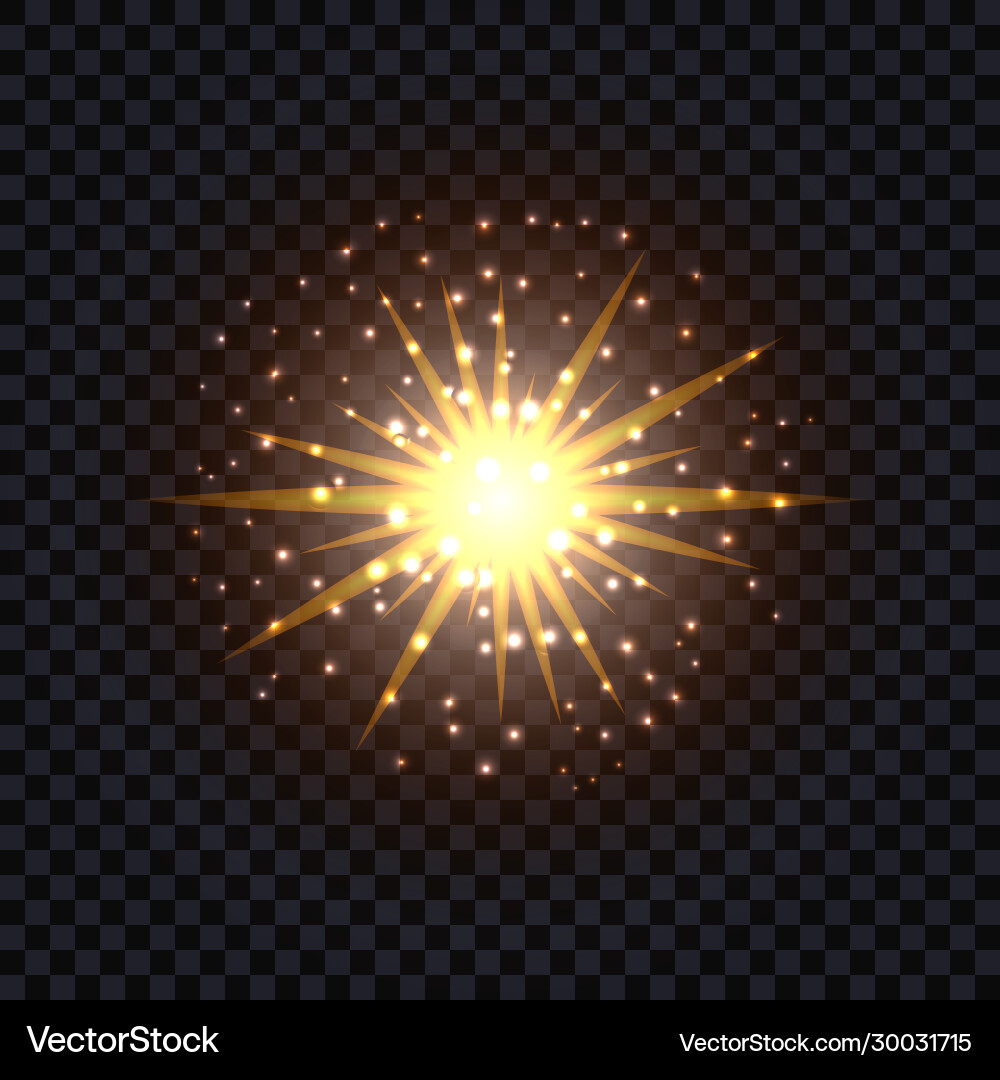 Golden glowing light flash effect sun shining Golden glowing light flash effect sun shining vector image