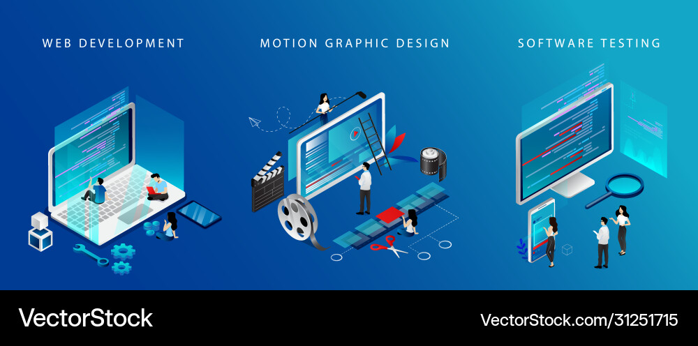 Isometric 3d web development video edit Isometric 3d web development video edit vector image