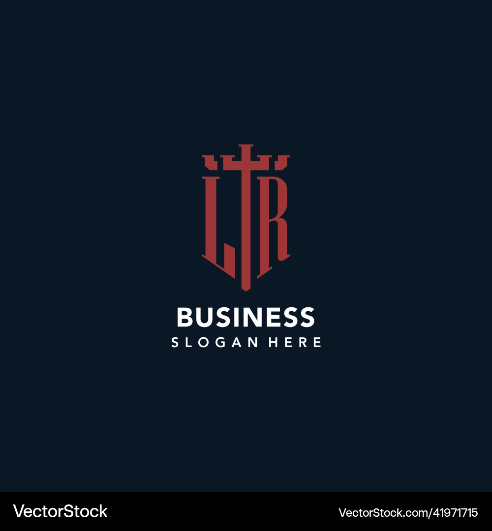 Lr initial monogram logos with sword and shield Lr initial monogram logos with sword and shield Vector Image