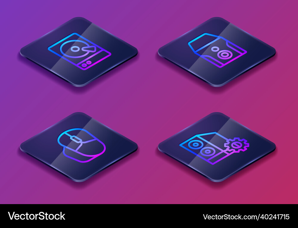 Set isometric line hard disk drive hdd computer Set isometric line hard disk drive hdd computer Vector Image