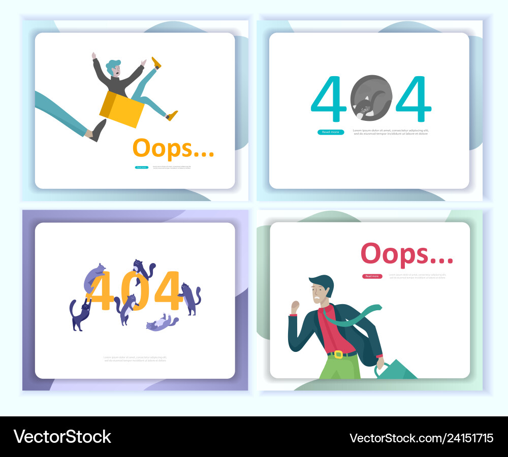 Set of landing page templates error Set of landing page templates error vector image