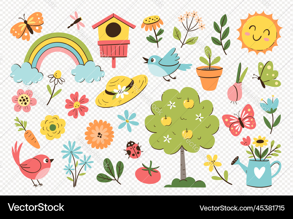 Spring Objects & Floral Collection Vector Image