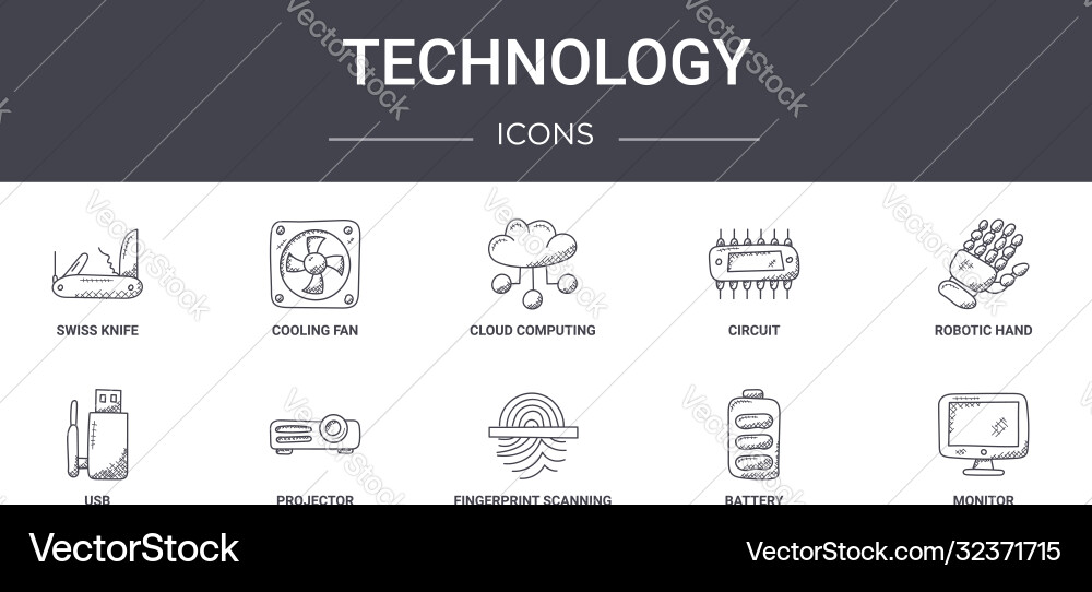 Technology concept line icons set contains Technology concept line icons set contains vector image