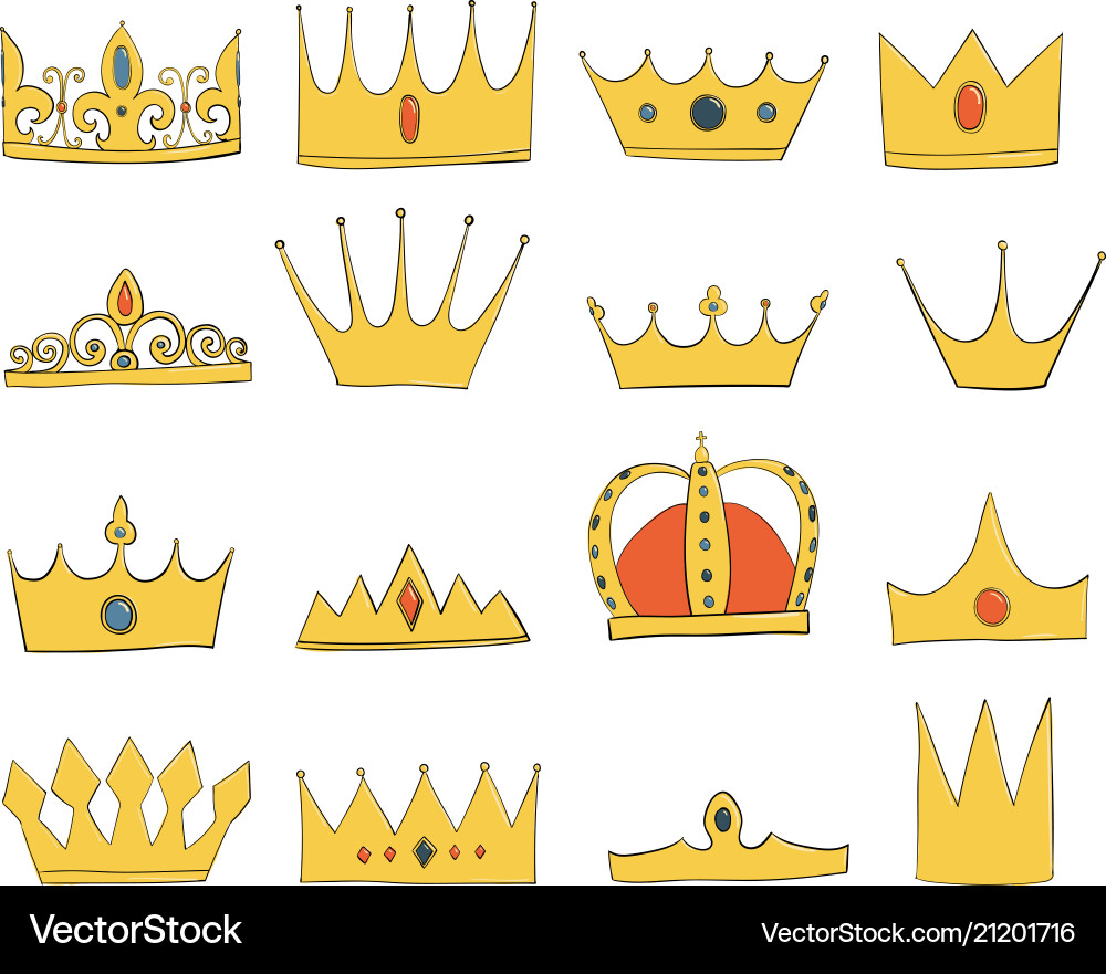 Crowns with gems and diamonds set a symbol Crowns with gems and diamonds set a symbol vector image