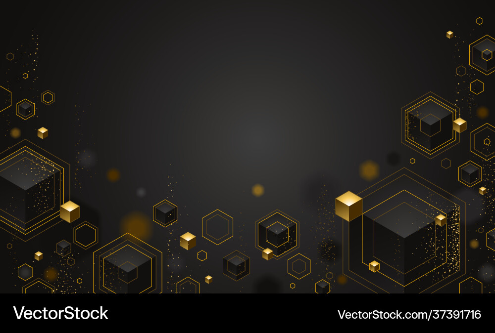 Cubes cluster with golden elements lines and dots Cubes cluster with golden elements lines and dots vector image
