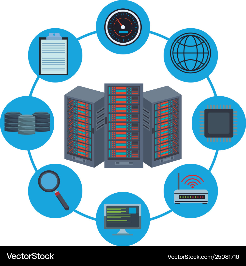 Database storage with icons Database storage with icons Vector Image