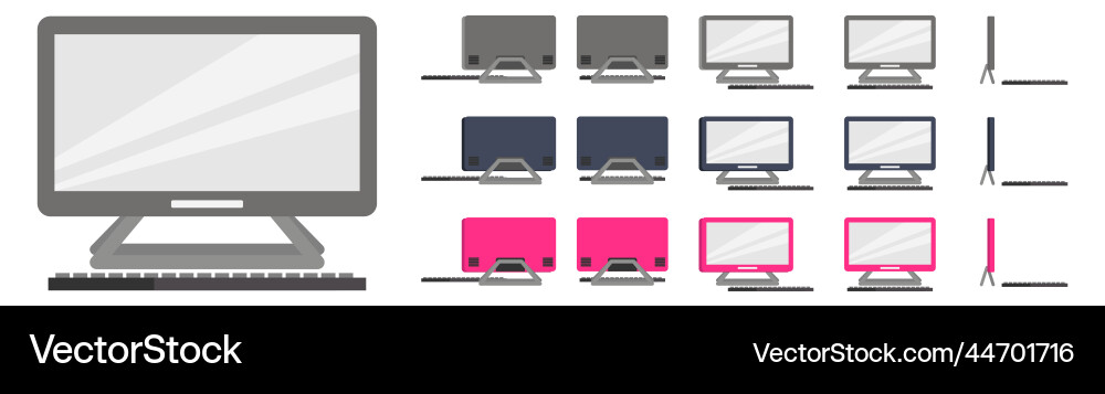 Desktop computer set with pose Desktop computer set with pose vector image