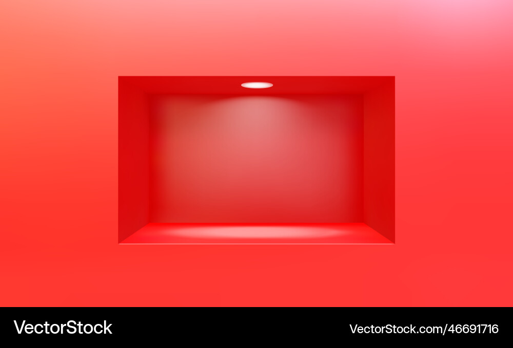 Empty niche or shelf on red wall with led vector image