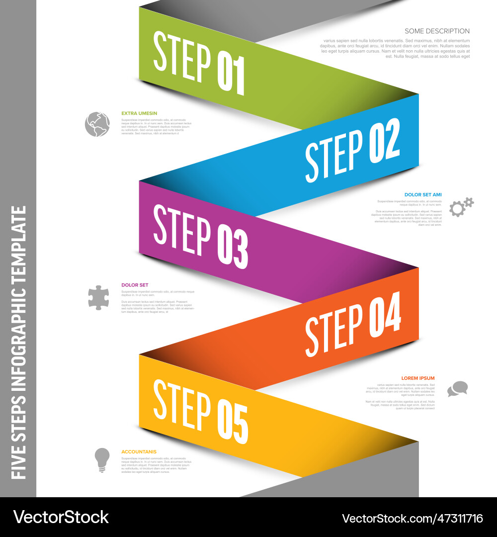 Five color steps elements template on folded Five color steps elements template on folded vector image