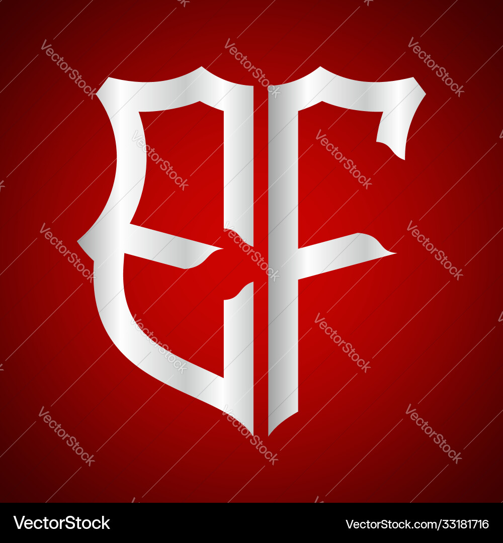 Initials e f shield shape with silver color Initials e f shield shape with silver color Vector Image