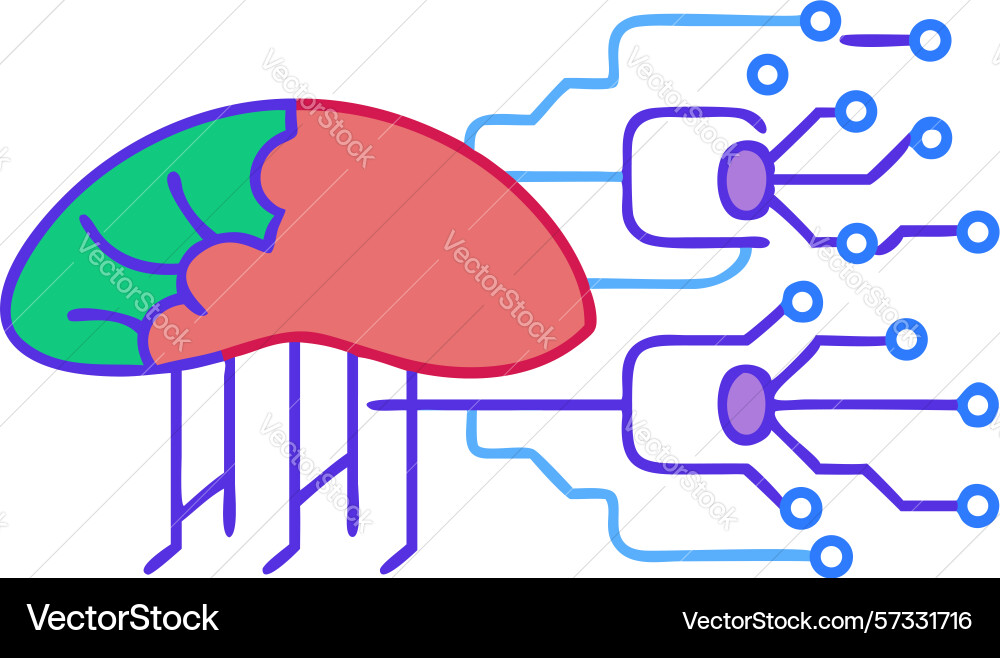 Neural network brain-like jellyfish with circuits vector image