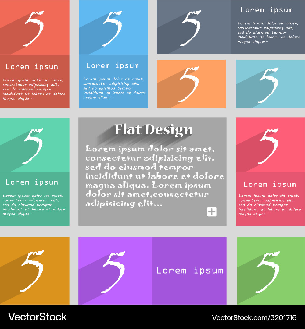 Number five icon sign set of coloured buttons vector image