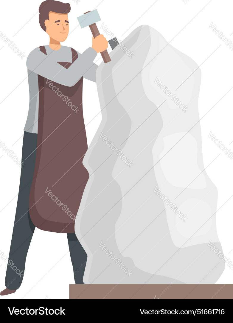 Sculptor working with hammer and chisel creating Sculptor working with hammer and chisel creating Vector Image