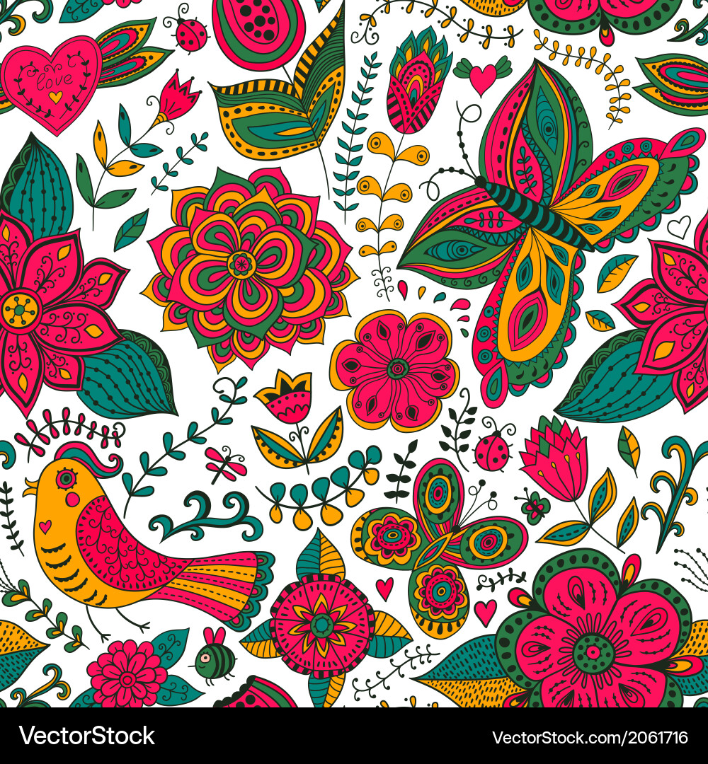 Seamless texture with flowers birds Vector Image