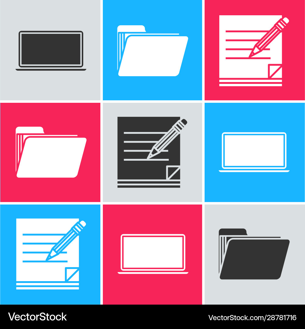 Set laptop document folder and blank notebook Set laptop document folder and blank notebook vector image
