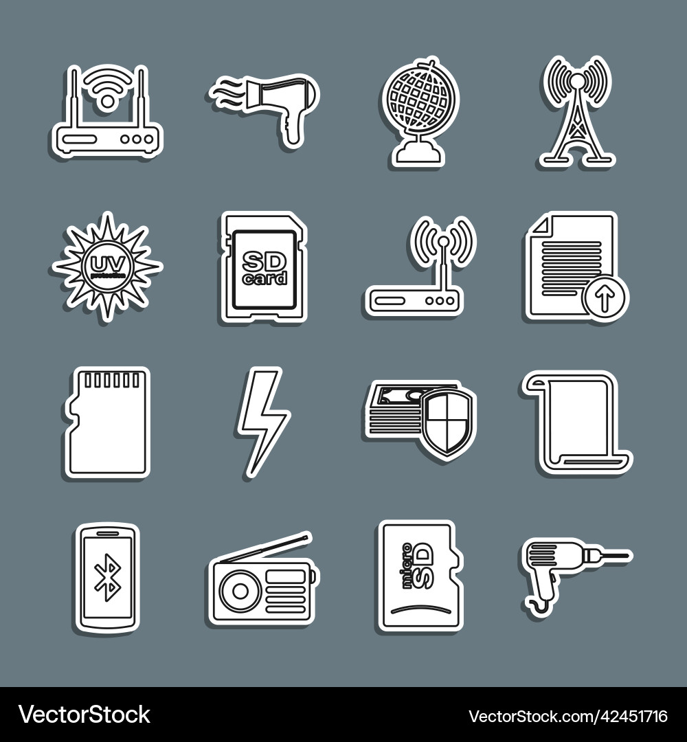 Set line drill machine paper scroll upload file vector image