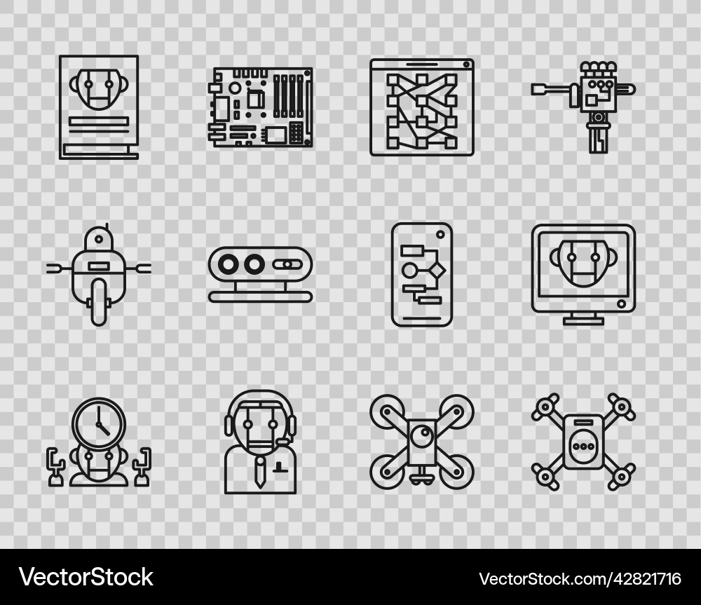 Set line robot and digital time manager drone Set line robot and digital time manager drone vector image