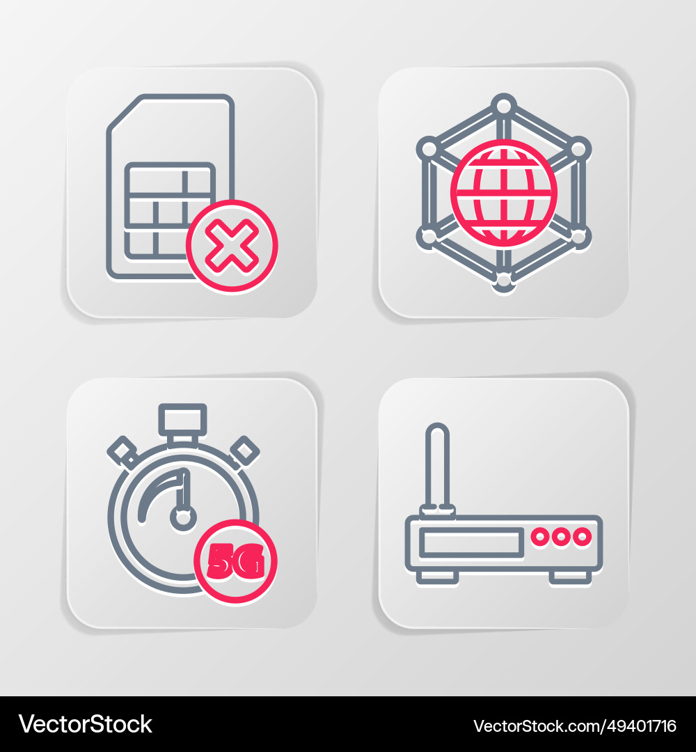 Set line router and wi-fi signal digital speed vector image