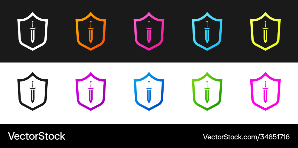 Set medieval shield with sword icon isolated Set medieval shield with sword icon isolated Vector Image