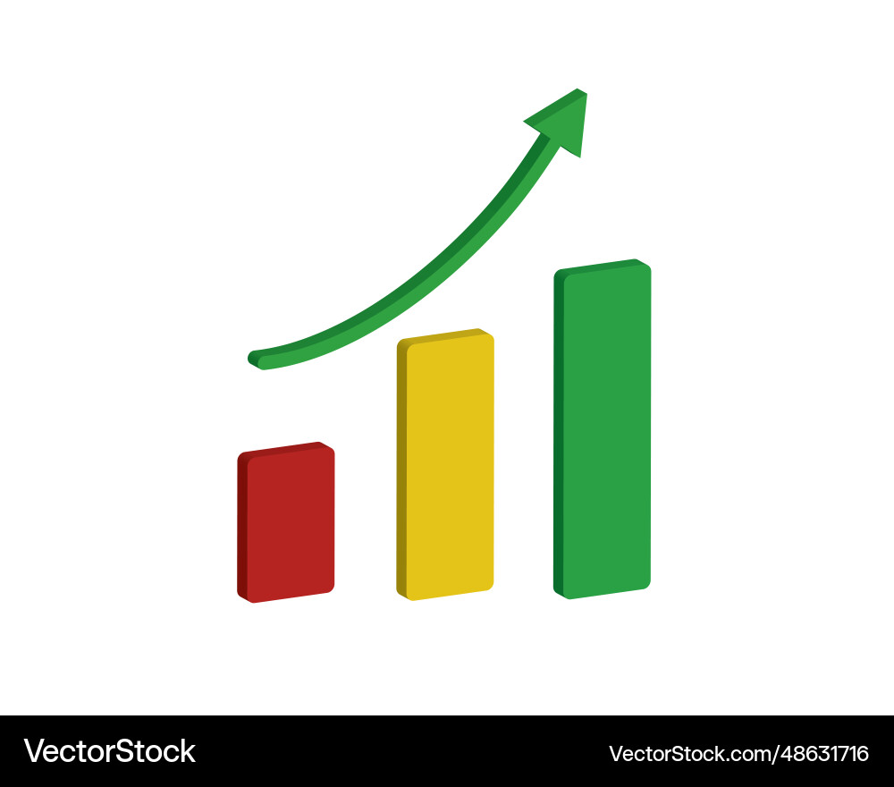 Up arrow following increasing 3d graph icon Up arrow following increasing 3d graph icon vector image