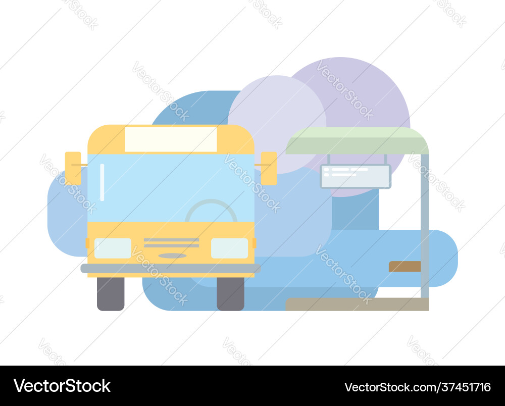 Yellow bus stands at an empty stop front view vector image