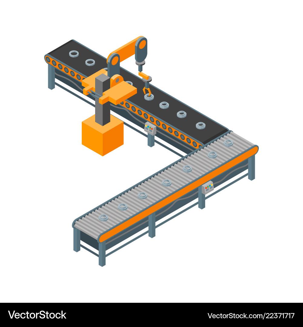 Automated factory 3d isometric view on a white Automated factory 3d isometric view on a white vector image