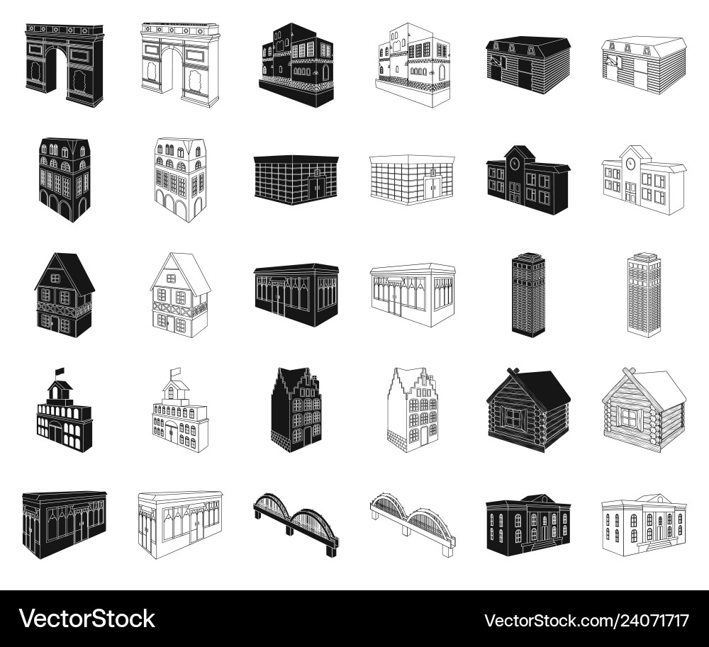 Building and architecture blackoutline icons Building and architecture blackoutline icons Vector Image