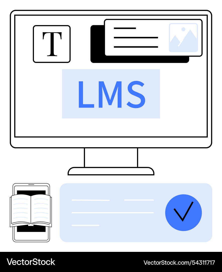 E-learning platform on diverse devices displaying E-learning platform on diverse devices displaying vector image