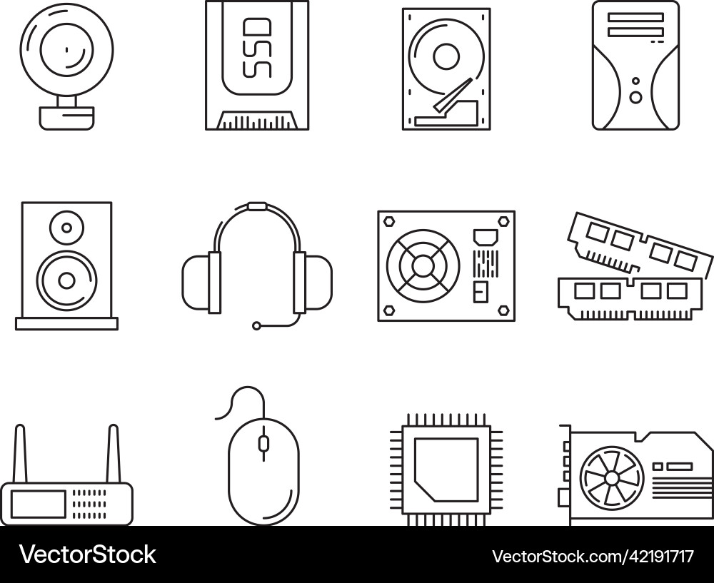 Hardware pc components symbols of computer items Hardware pc components symbols of computer items vector image