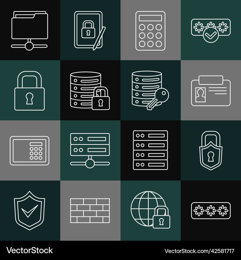 Set line password protection lock identification Vector Image