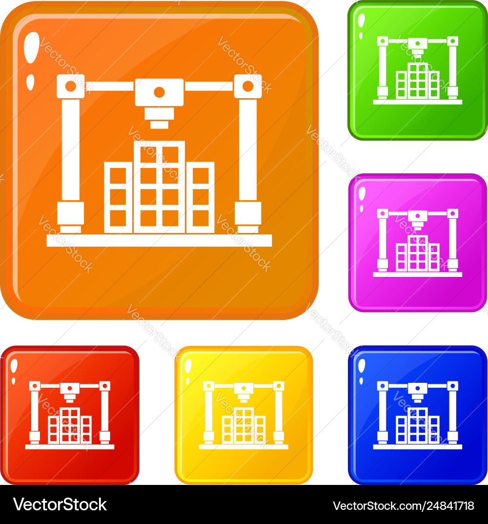 3d printer printing layout building icons set 3d printer printing layout building icons set vector image