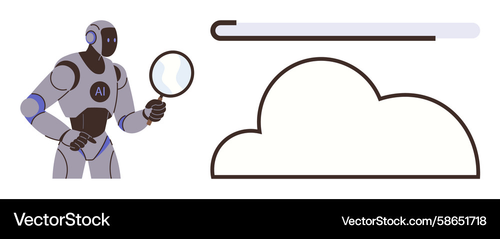 Ai robot analyzing cloud data with magnifier Ai robot analyzing cloud data with magnifier Vector Image