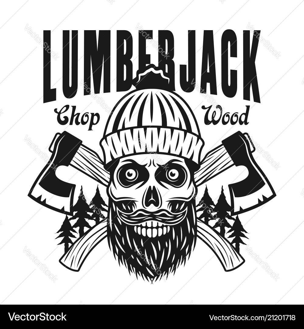 Bearded Lumberjack Skull with Crossed Axes Vector Image