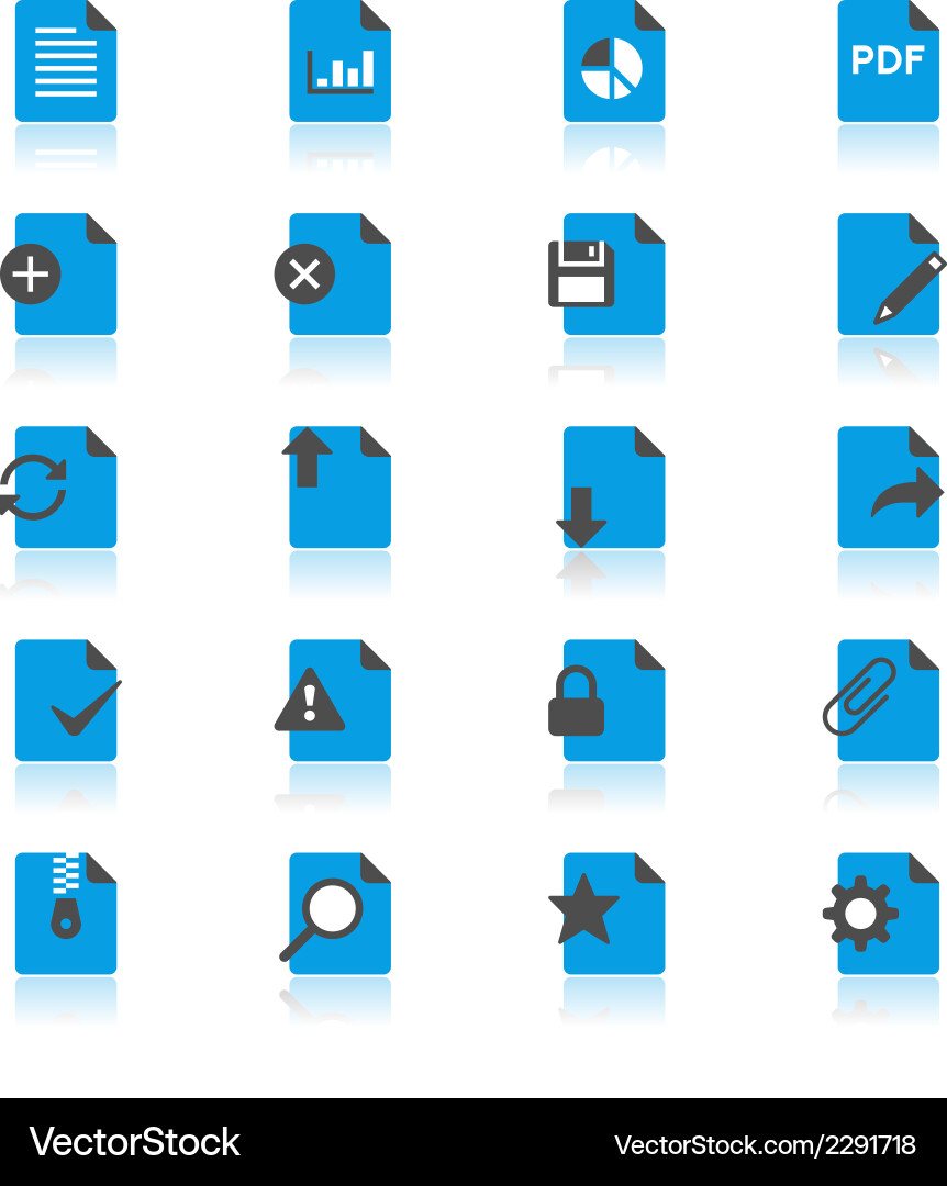 Document with Reflection Icons - Flat Style Vector Image