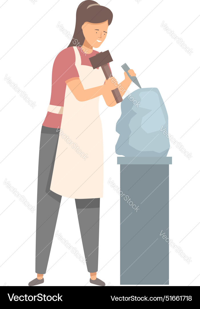 Female sculptor working with hammer and chisel Female sculptor working with hammer and chisel vector image