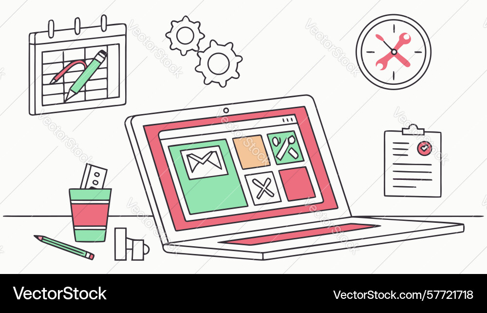 Laptop with calendar errors project management vector image