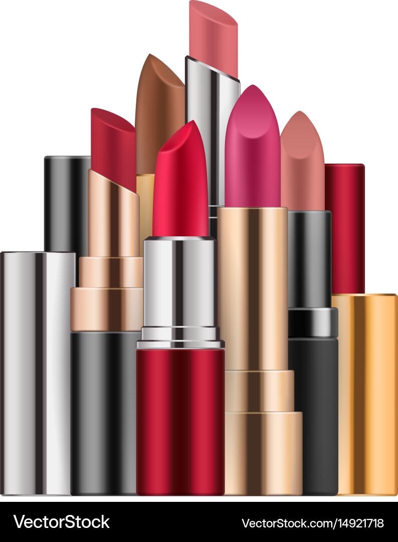 Lipstick set in different colors open case Vector Image