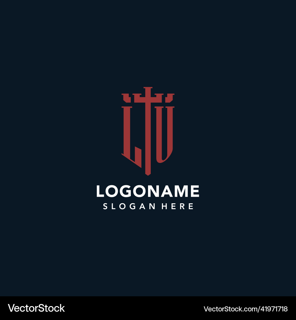 Lu initial monogram logos with sword and shield Lu initial monogram logos with sword and shield vector image