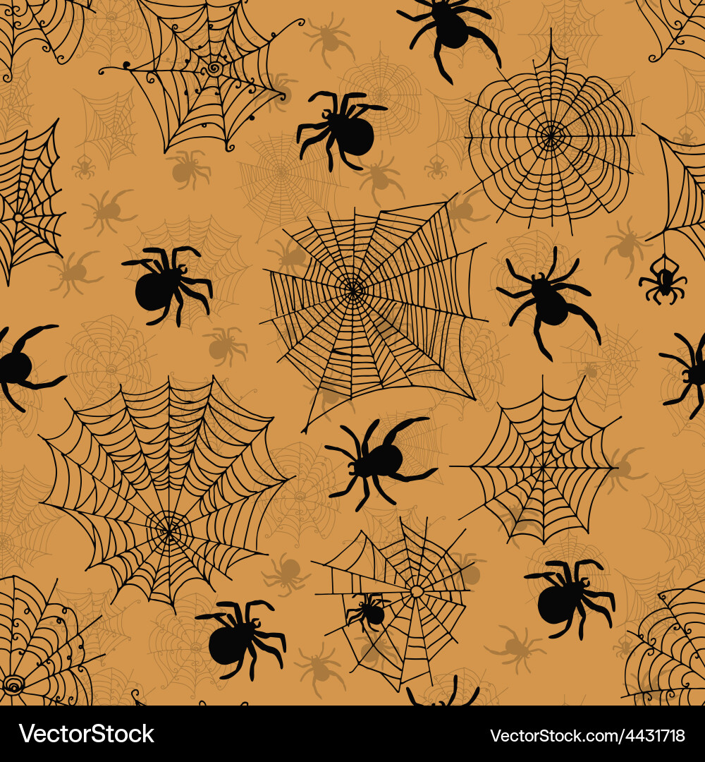 Seamless pattern with spiders on an orange Vector Image