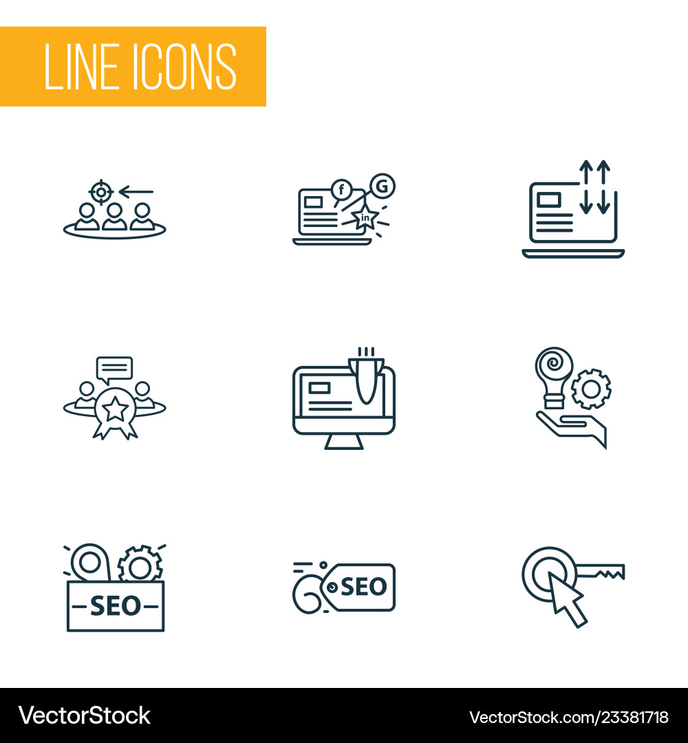 Seo icons line style set with reputation Seo icons line style set with reputation vector image