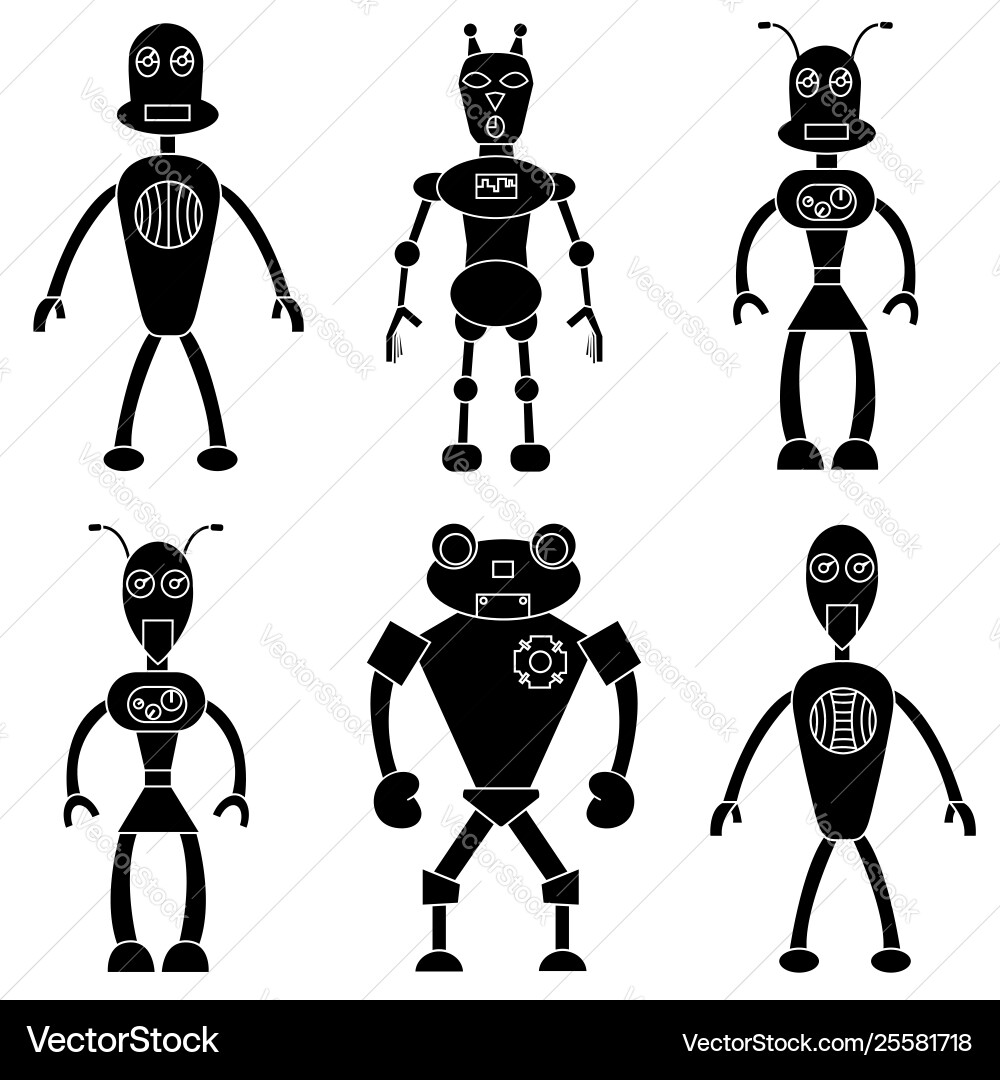 Set robots in simple style isolated Set robots in simple style isolated vector image