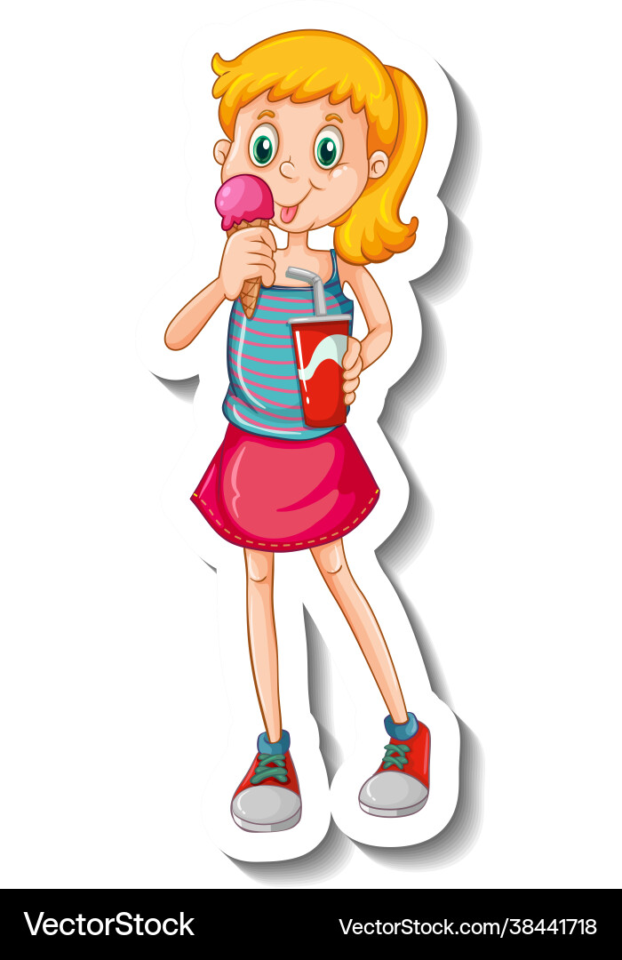 Sticker template with a girl eating ice-cream Sticker template with a girl eating ice-cream vector image