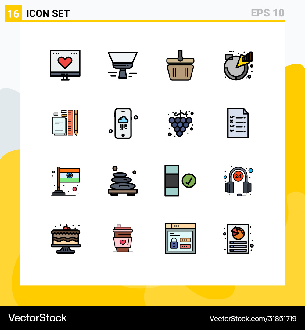 16 universal flat color filled lines set for web Vector Image