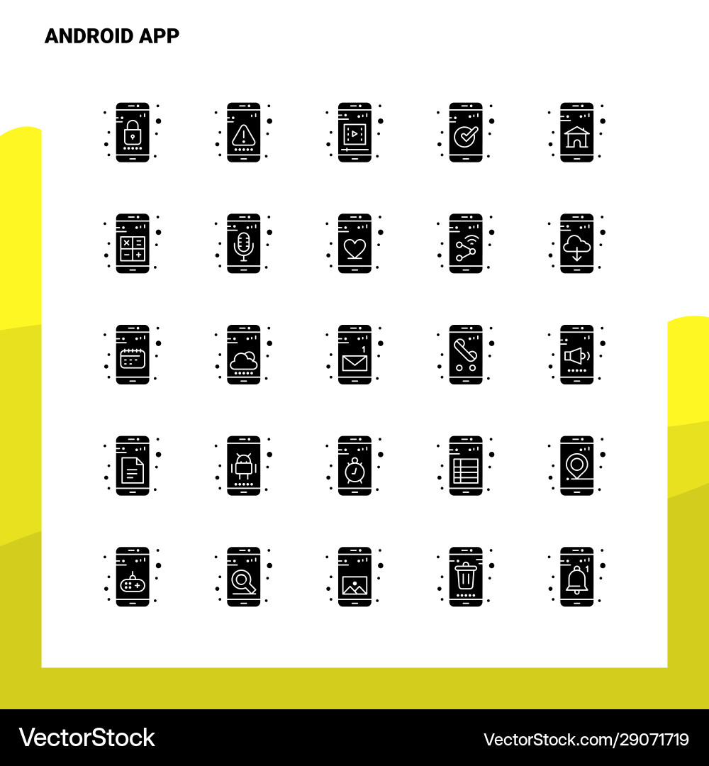 25 android app icon set solid glyph template 25 android app icon set solid glyph template vector image