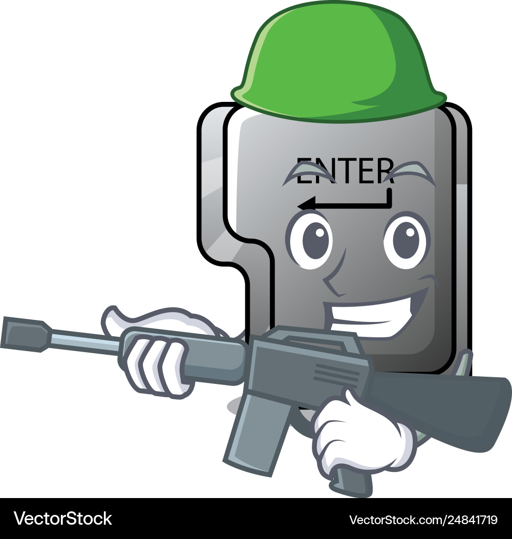Army button enter in shape mascot Army button enter in shape mascot vector image